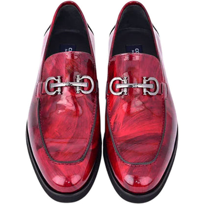 Men’s Glossy Finish Marble Red Low Cut Buckle Round Toe Loafer By Corrente