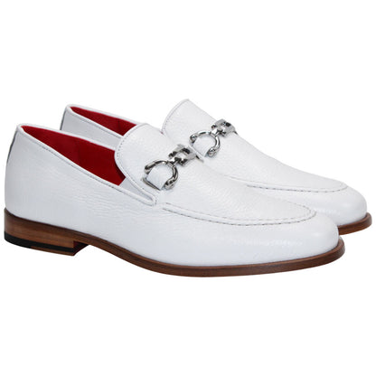 Edgardo White Italian Deer Skin Leather Loafers | Emilio Franco Dress Loafers for Men