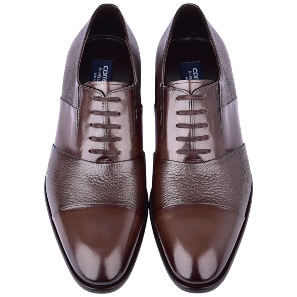 Corrente Men’s Brown Deer Skin Leather Tie - Less Cap Toe Slip - On Loafer - shoeclassix.com