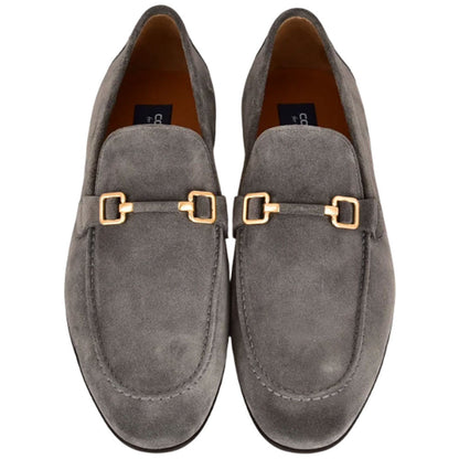 Corrente Men’s Grey Soft Suede Leather Buckle Round Toe Loafer - shoeclassix.com