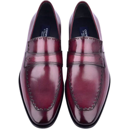 Corrente Men’s High Vamp Buffalo Leather Cordovan Almond Toe Loafer - shoeclassix.com