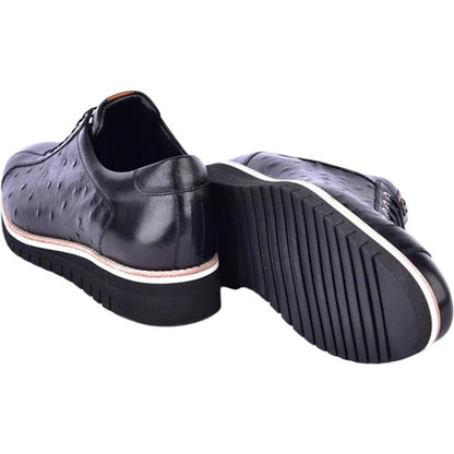 Corrente Men’s Mid - top Genuine Ostrich Leather Black Round Toe Sneaker - shoeclassix.com