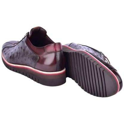 Corrente Men’s Mid - top Genuine Ostrich Leather Brown Round Toe Sneaker - shoeclassix.com