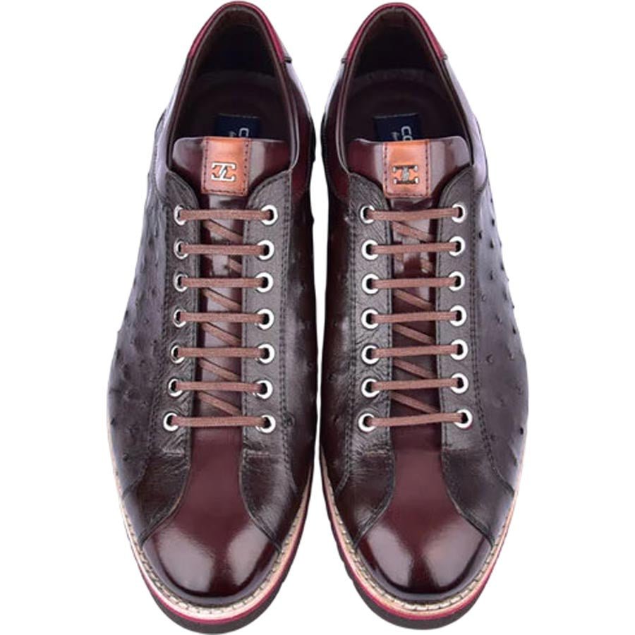 Corrente Men’s Mid - top Genuine Ostrich Leather Brown Round Toe Sneaker - shoeclassix.com