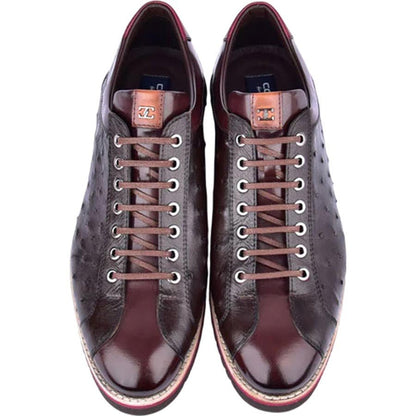 Corrente Men’s Mid - top Genuine Ostrich Leather Brown Round Toe Sneaker - shoeclassix.com