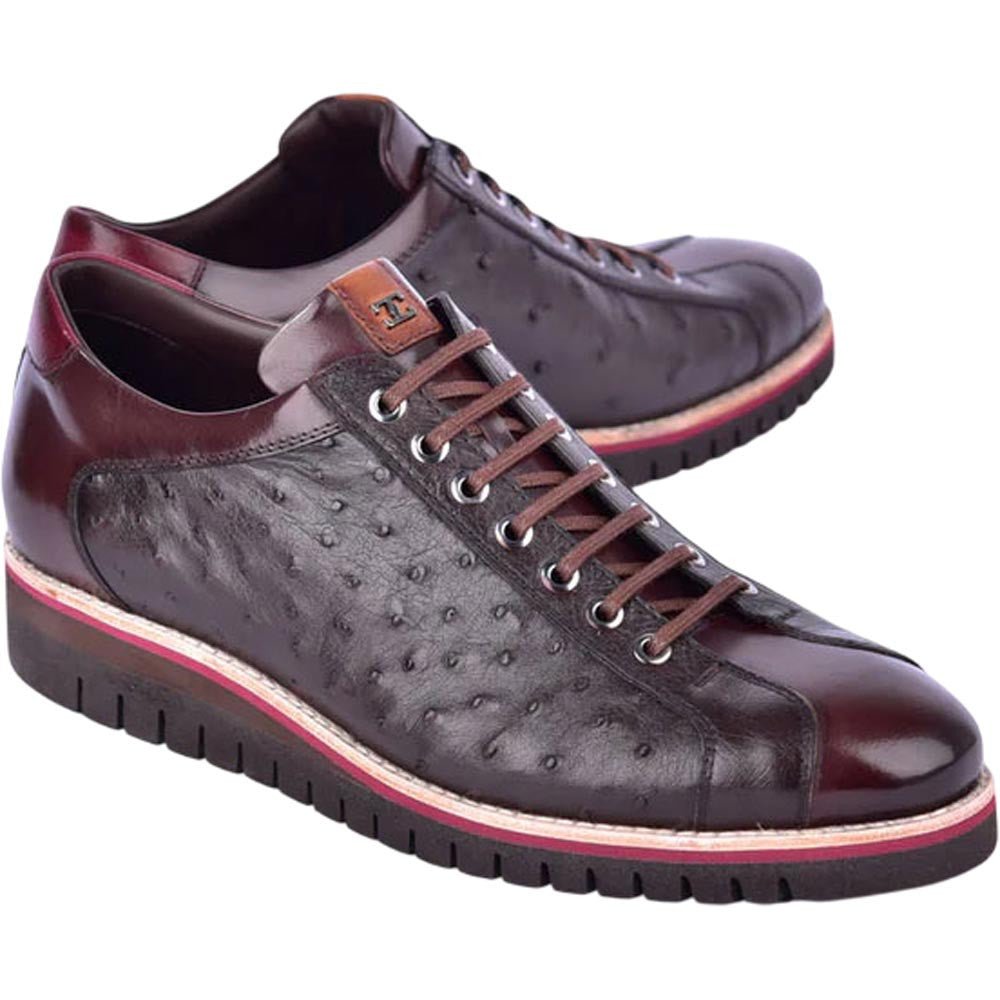 Corrente Men’s Mid - top Genuine Ostrich Leather Brown Round Toe Sneaker - shoeclassix.com