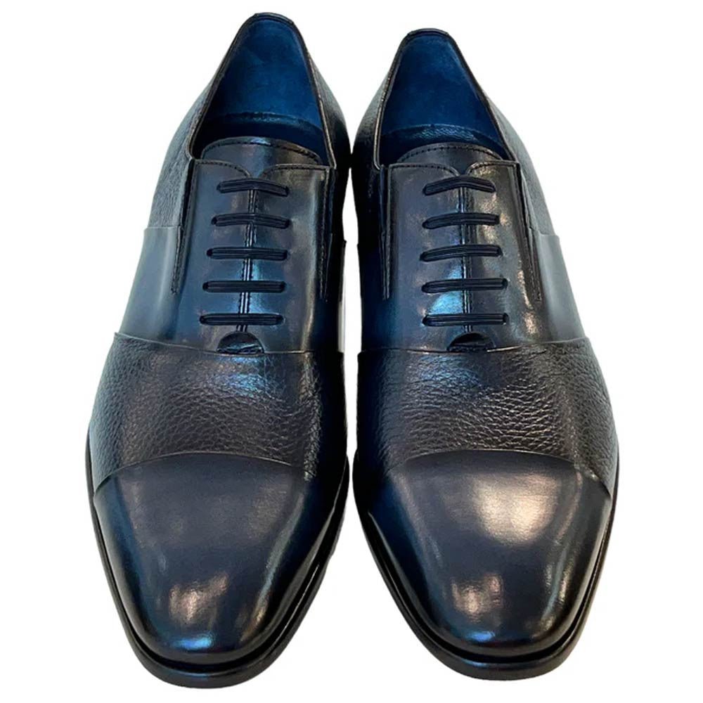 Corrente Men’s Navy Deer Skin Leather Tie - Less Cap Toe Slip - On Loafer - shoeclassix.com