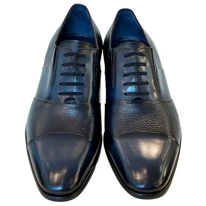 Corrente Men’s Navy Deer Skin Leather Tie - Less Cap Toe Slip - On Loafer - shoeclassix.com