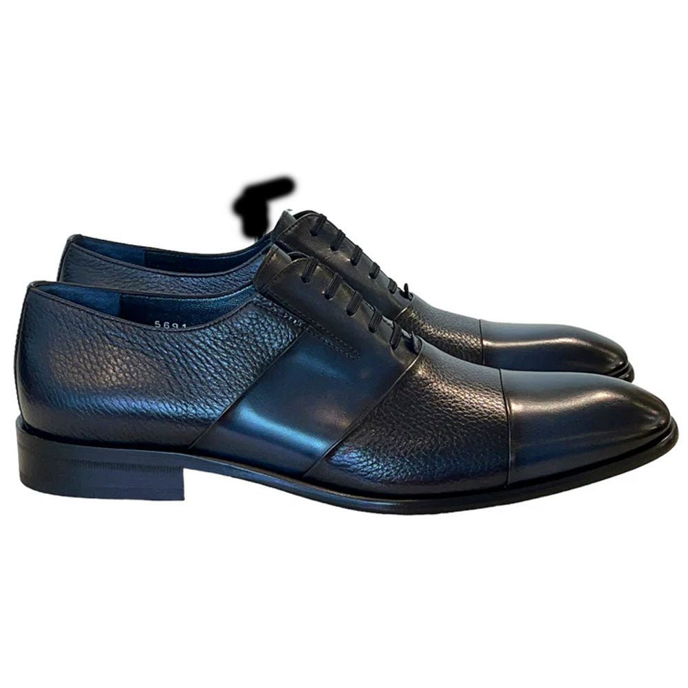 Corrente Men’s Navy Deer Skin Leather Tie - Less Cap Toe Slip - On Loafer - shoeclassix.com