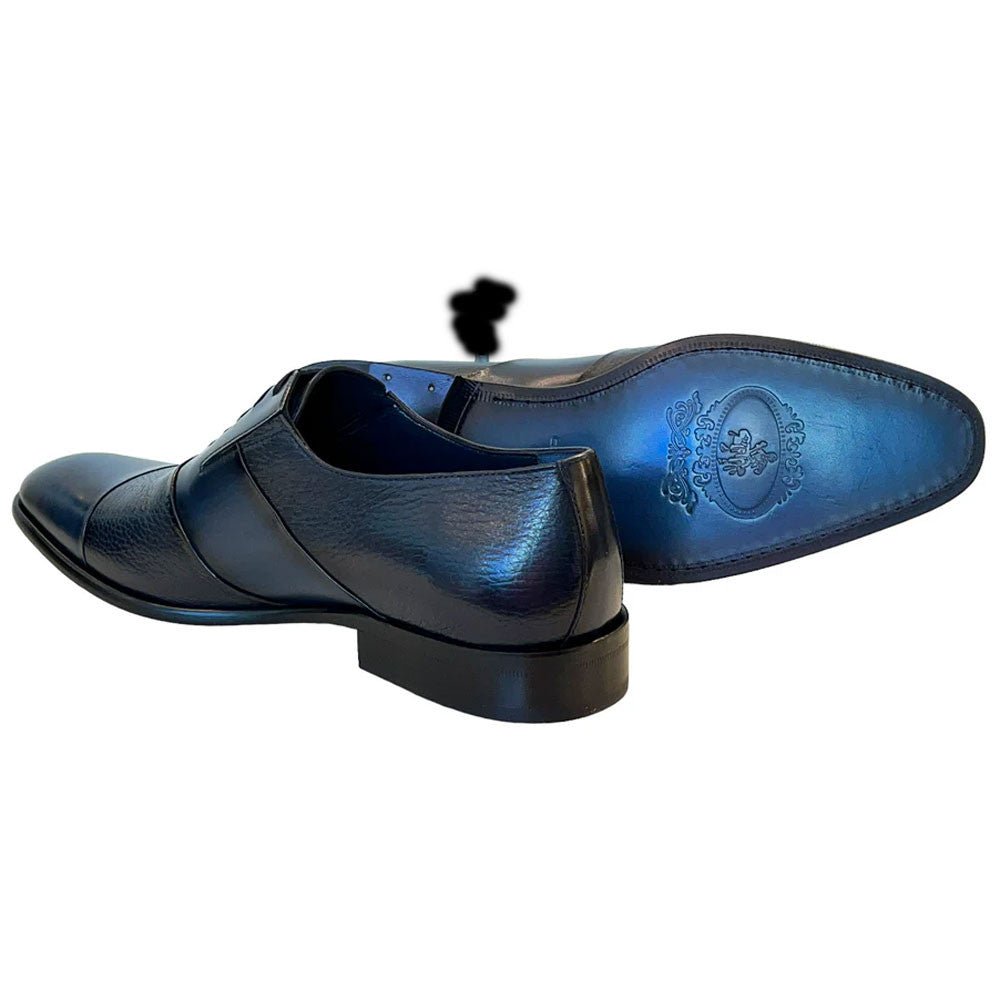 Corrente Men’s Navy Deer Skin Leather Tie - Less Cap Toe Slip - On Loafer - shoeclassix.com