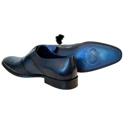 Corrente Men’s Navy Deer Skin Leather Tie - Less Cap Toe Slip - On Loafer - shoeclassix.com