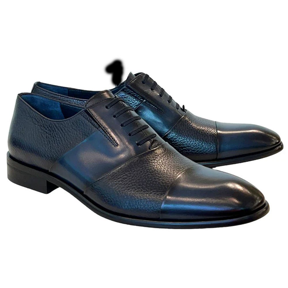 Corrente Men’s Navy Deer Skin Leather Tie - Less Cap Toe Slip - On Loafer - shoeclassix.com