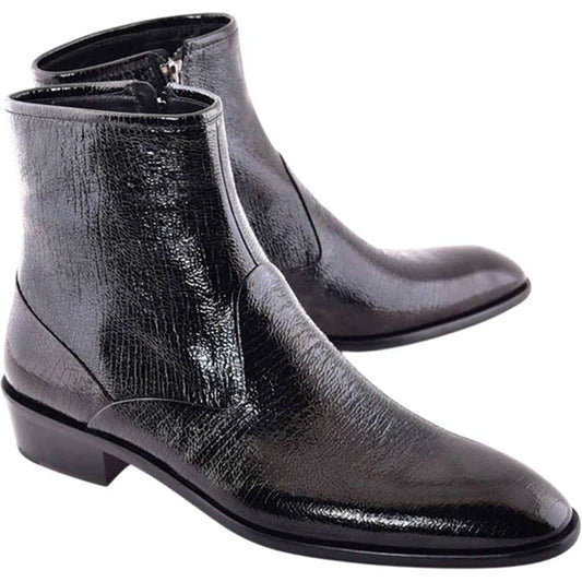 Corrente Men’s Vita Leather Black Plain Toe Boot - shoeclassix.com