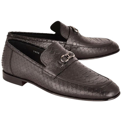 Corrente Men’s Low Cut Black Python Leather Round Toe Loafer