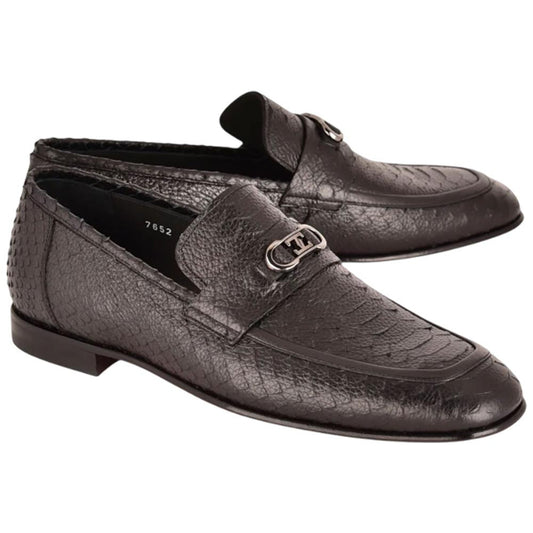 Corrente Men’s Low Cut Black Python Leather Round Toe Loafer