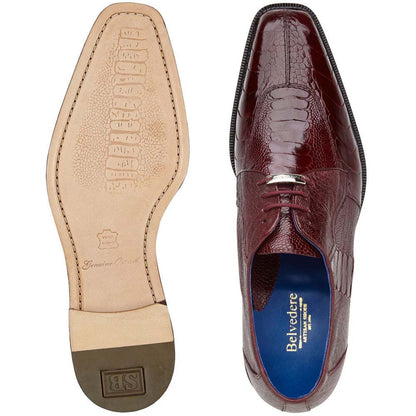 Belvedere Siena Men's Burgundy Genuine Ostrich Skin Lace-Up Shoes