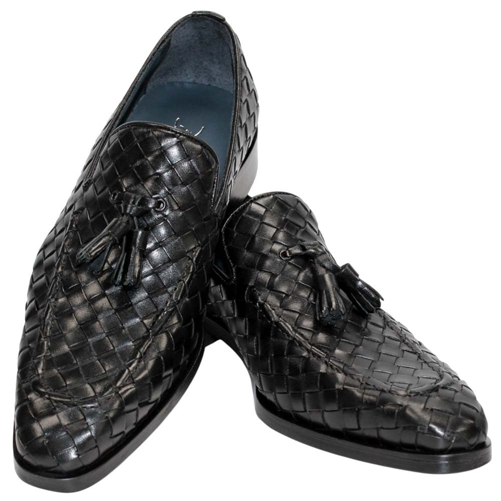 DUCA Tirrenea Black Men's Italian Woven Leather Tassel Loafers