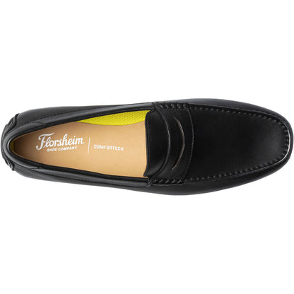Florsheim Motor Black Smooth Leather Moc Toe Penny Driving Shoes