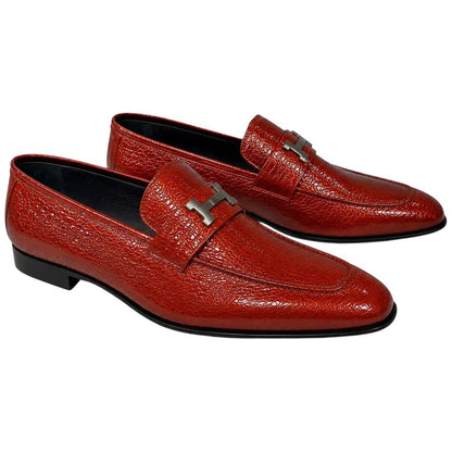 Corrente Men's Vita Calf Skin H-Buckle Loafer - Red