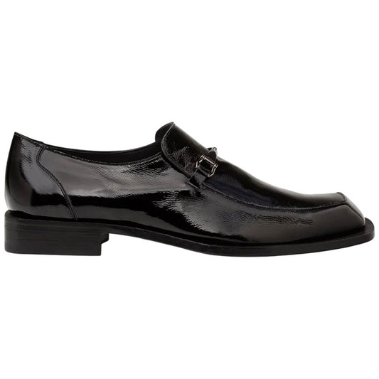 Accola Hi-Shine Textured Black Slip On | Mezlan Dress Loafer for Men