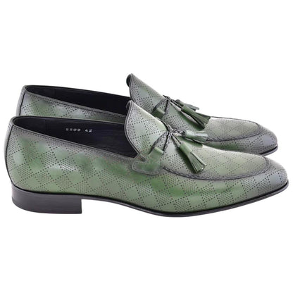 Corrente Men’s Green Tassel Almond Toe Loafer