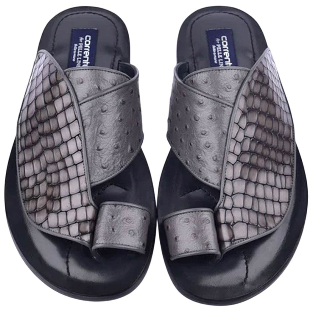 Corrente Men’s Grey Croco Print Ostrich Open Toe Leather Sandal