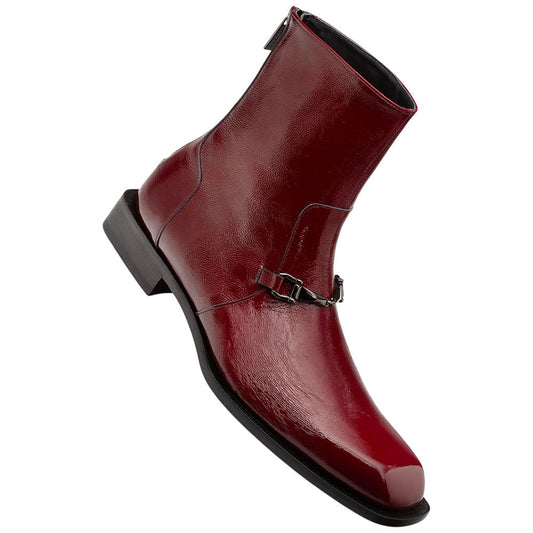 Buscemi Hi-Shine Square Toe Ornament Burgundy Boot | Mezlan Dress Boot for Men