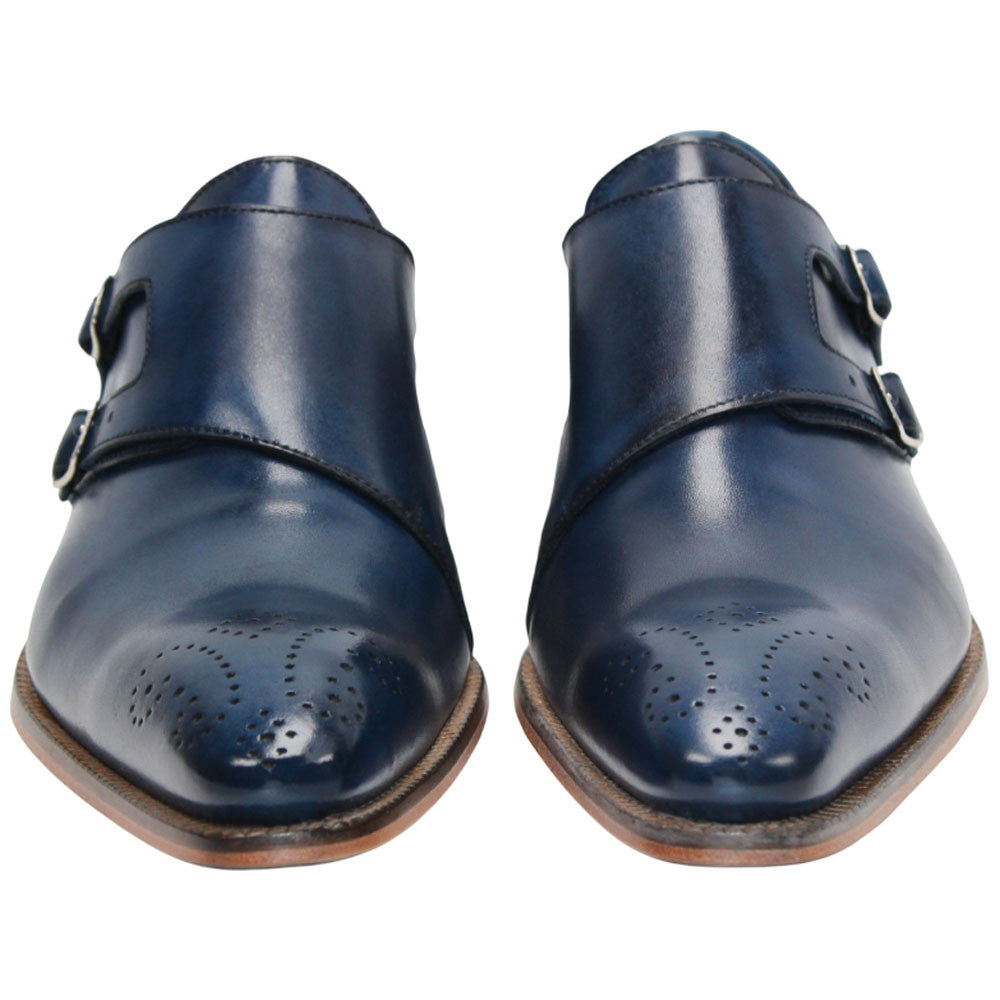 Vergato Blue Calfskin Leather Monkstraps Oxford | Duca Dress Shoes for Men