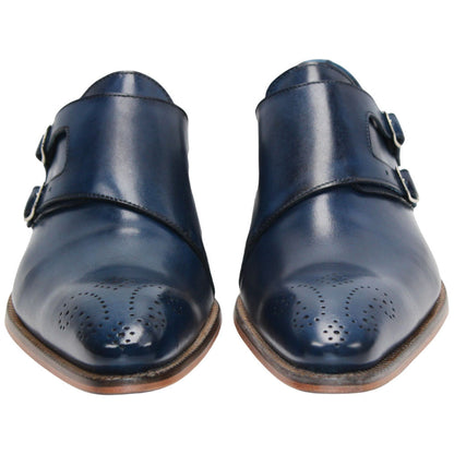 Vergato Blue Calfskin Leather Monkstraps Oxford | Duca Dress Shoes for Men