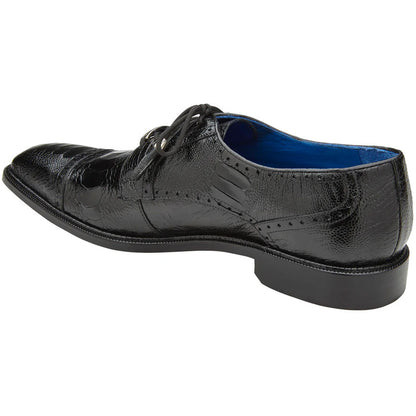 Belvedere Batta Black Men's Genuine Ostrich Cap Toe Lace Up Shoes