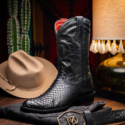 Kansas Genuine Python Skin Black Cowboy Boot | Marco Di Milano Western Boots