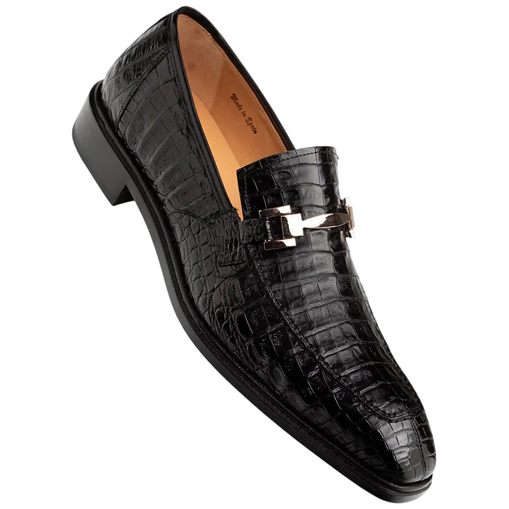 Mezlan Men’s Rhodas Black Crocodile Skin Ornament Exotic Dress Loafer