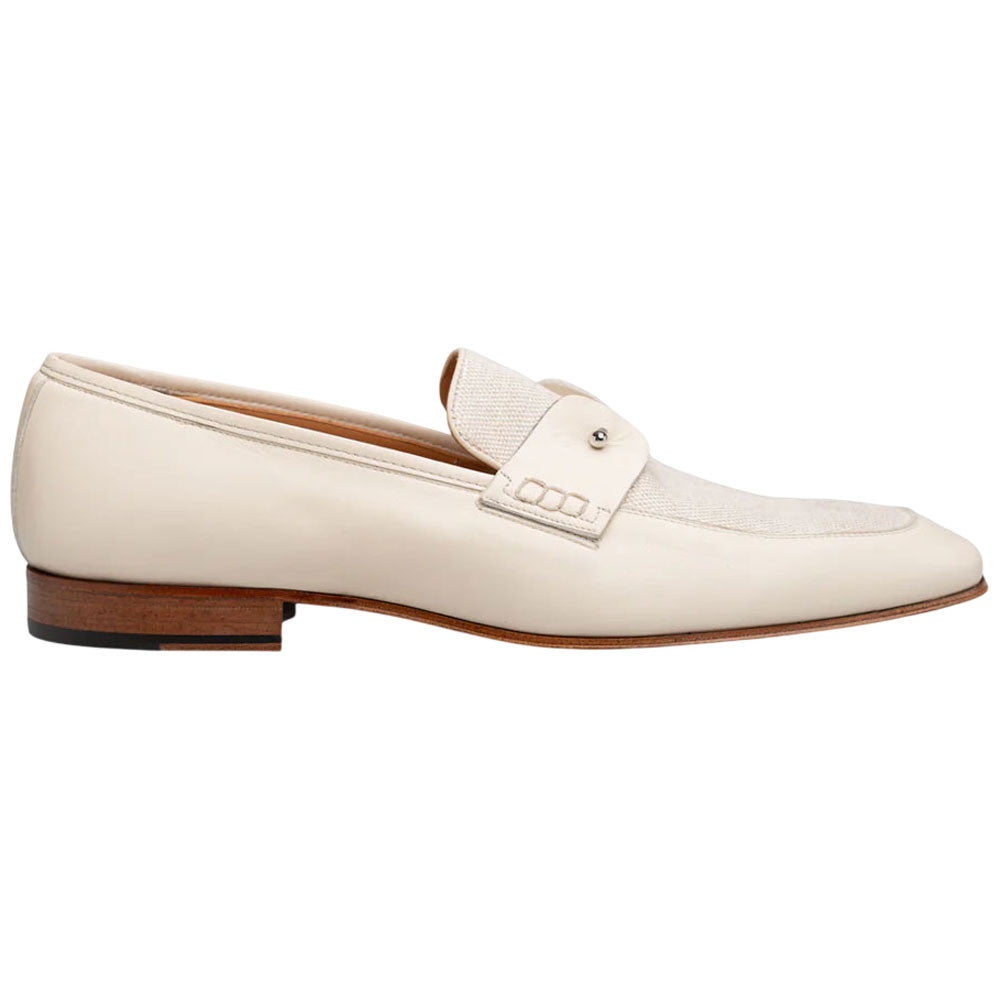 Mezlan Men's Saona Bone Calf/Linen Moc Toe Slip-On Loafer