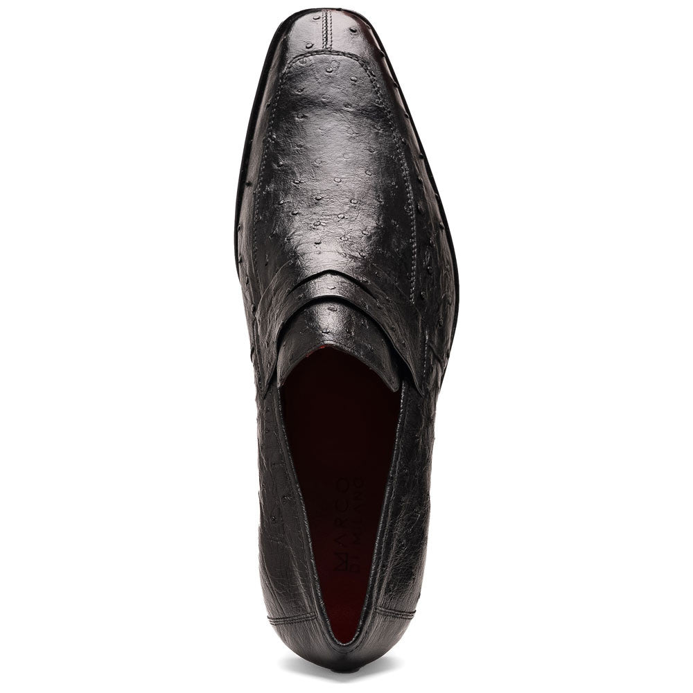Salvatore Black Men’s Full Quill Ostrich Skin Slip-on Loafers | Marco Di Milano