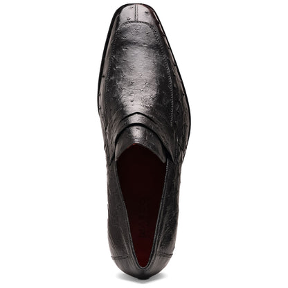 Salvatore Black Men's Full Quill Ostrich Skin Slip-on Loafers | Marco Di Milano