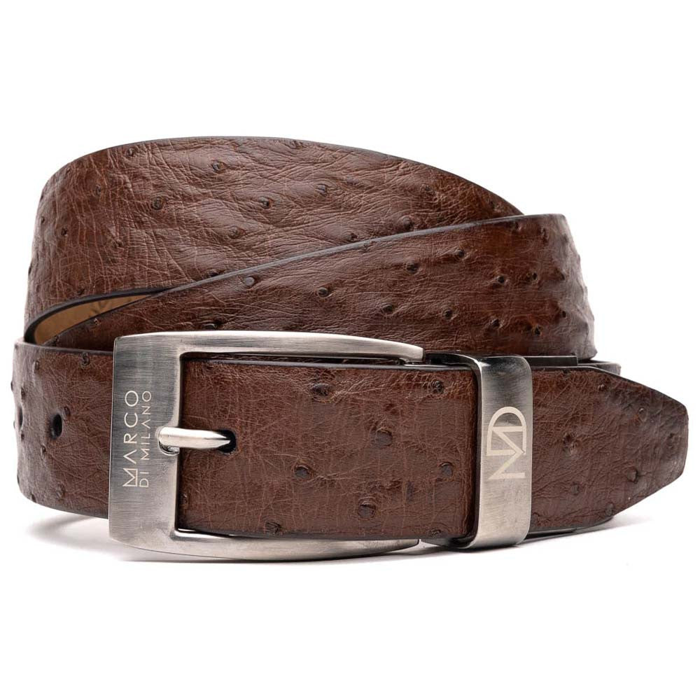 Domenico Men’s Genuine Exotic Ostrich Belts With Brushed Chrome Buckle | Marco Di Milano Exotic Belt in Brown