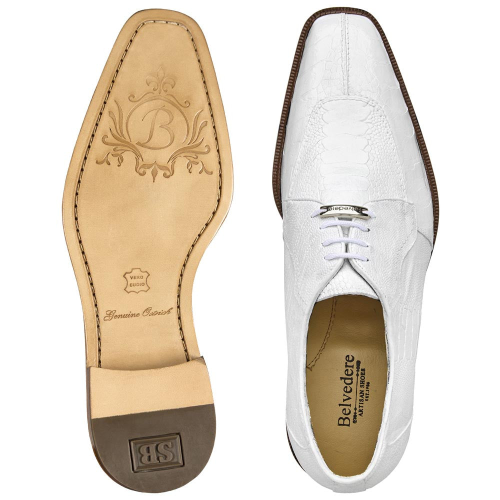 Belvedere Men’s Siena Genuine Ostrich Leg Moc Toe Lace-Up Derby Dress Shoes