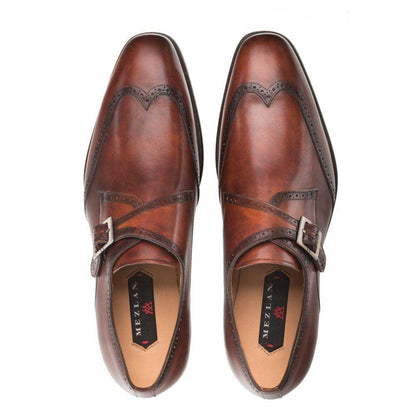 Mezlan Men's Forest Wing Tip Monk Strap in Cognac