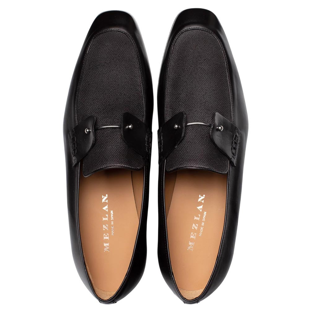 Mezlan Men's Saona Black Calf/Linen Moc Toe Slip-On Loafer