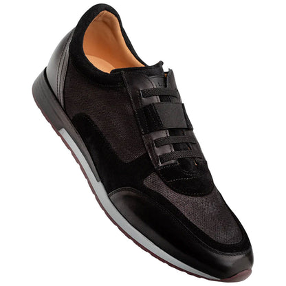 Mezlan Shoes Men’s Black Suede & Linen Riumar Hybrid Sneaker