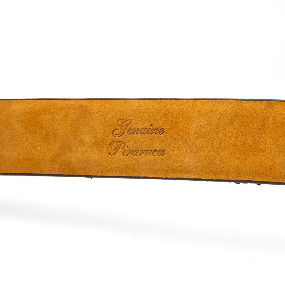 Oliveri Genuine Pirarucu Skin Gray Belt with a Silver Buckle | Marco Di Milano Exotic Belt