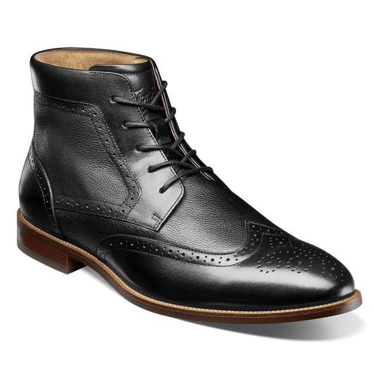 Florsheim Rucci Black Smooth Leather Wingtip Ankle Lace Up Boots (USA Men Size)