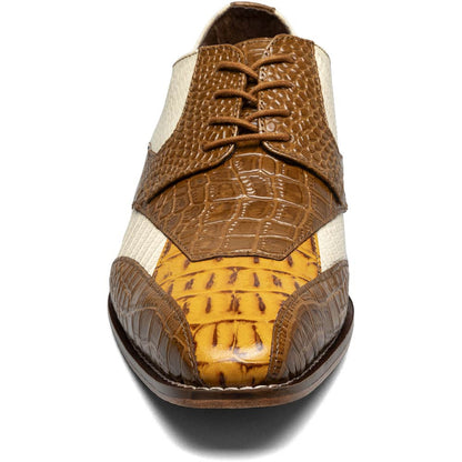 Stacy Adams Tristano Tan Multi Exotic Print Leather Bike Toe Derby (US Men Size)