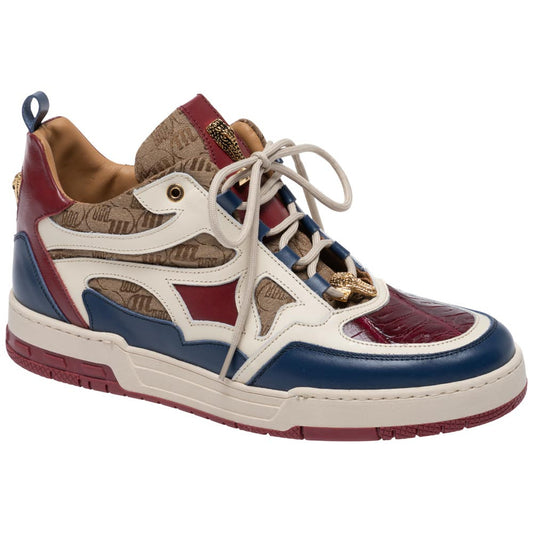 Mauri Men's Baby Crocodile Skin ABSTRACT Blue/Red Fashion Sneakers (US Men Size)