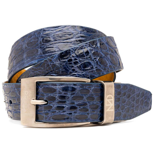 Massimo Genuine Exotic Caiman Flank Navy Belt with a Chrome Buckle | Marco Di Milano Exotic Belt