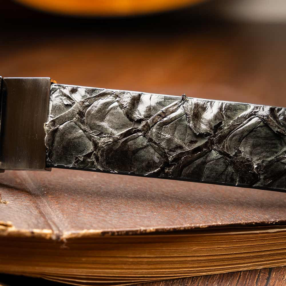 Oliveri Genuine Pirarucu Skin Gray Belt with a Silver Buckle | Marco Di Milano Exotic Belt