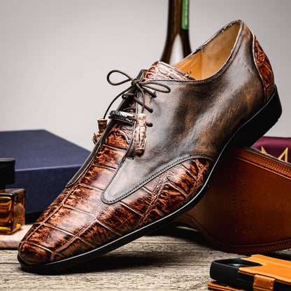 Marco Di Milano Men's Anzio Alligator & Calfskin Derby in Orix / Brown