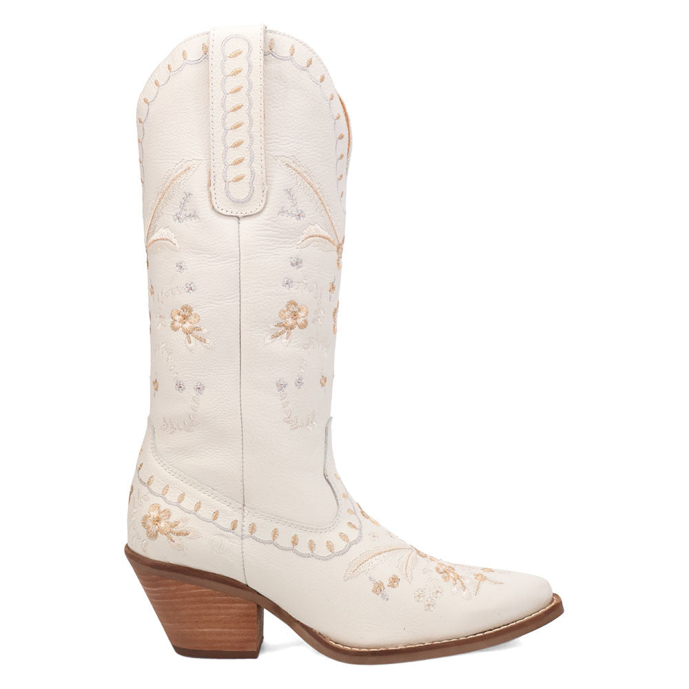 Dingo Full Bloom Floral White Leather Snip Toe Western Cowgirl (USA Women Size)