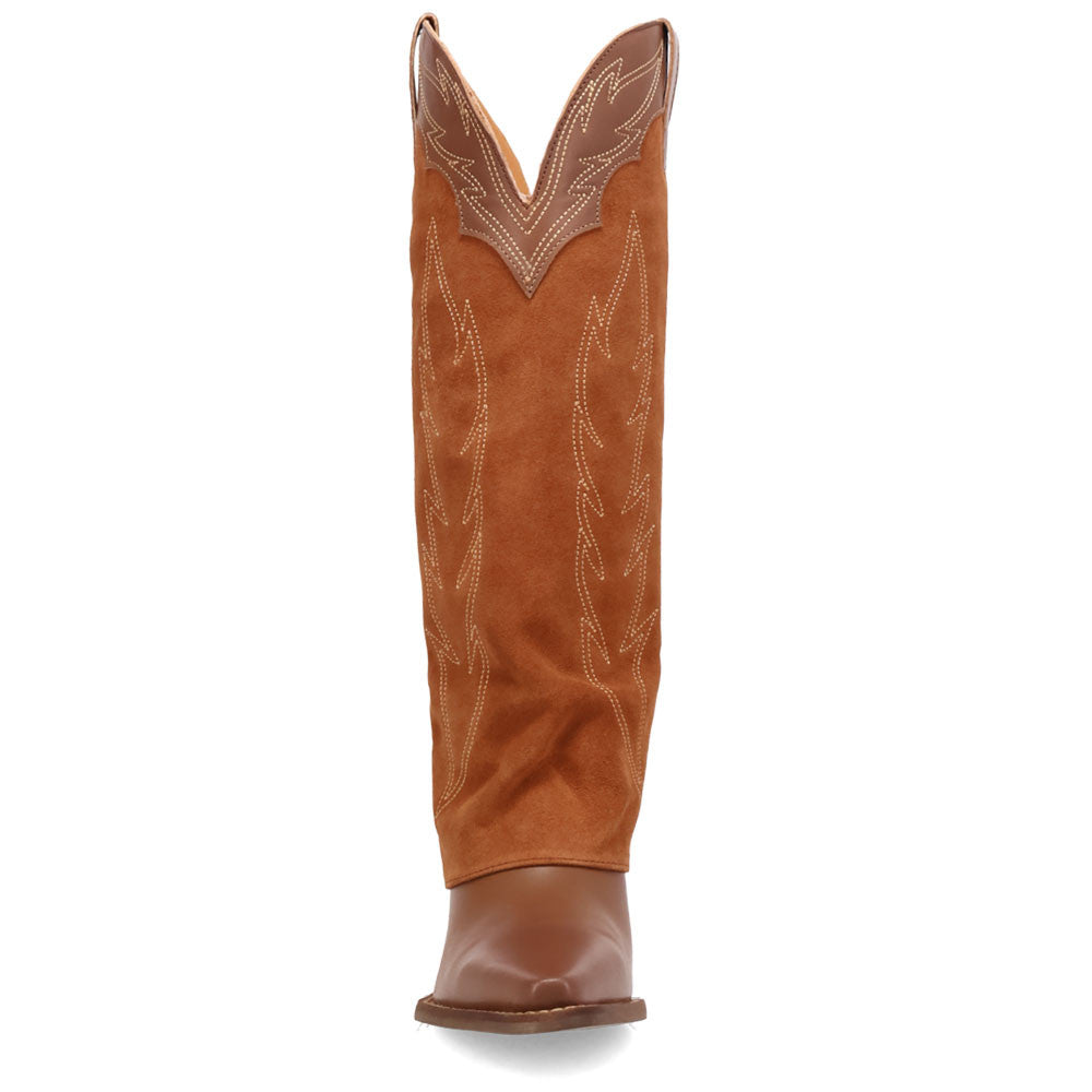 Wild Fire Leather Brown-Rust Cuffed Self-Embroidered Snip Toe Women Boot | Dingo Western Cowgirl Boots