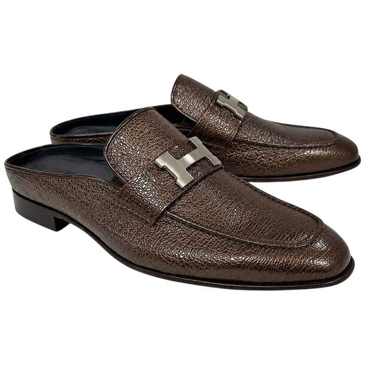 Corrente Men's Vita Calf Skin H-Buckle Mule - Dark Brown